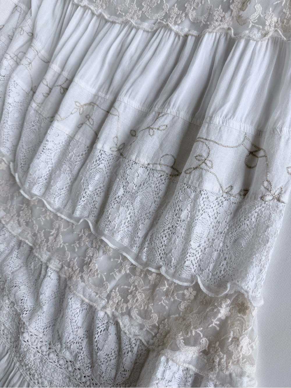 Coldwater Creek White Cotton Linen Lace Tiered Maxi Dress Petite Medium PM - Picture 5 of 16